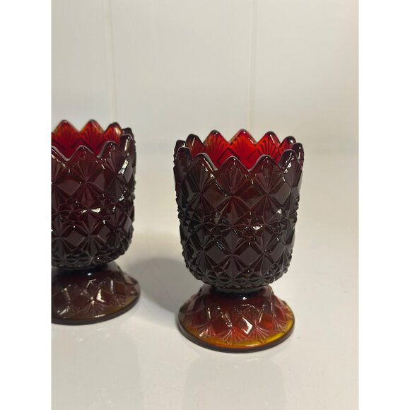 VTG Fenton Ruby Diamond Footed Votive Candle Holders - Set of 2 4.75" Glass - Picture 2 of 9